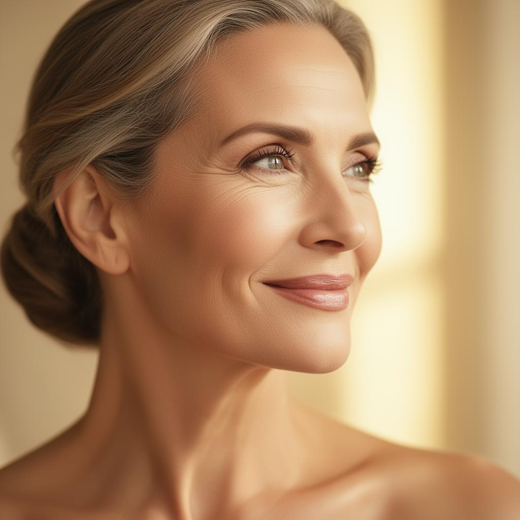 Portrait d'une femme rayonnante après un soin anti-âge